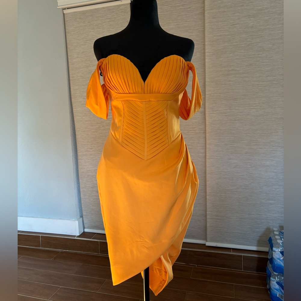 Elegant Orange Corset Off-Shoulder Dress